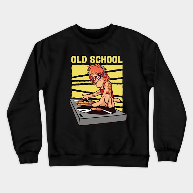 Old School DJ // Funny DJ Cartoon Crewneck Sweatshirt by SLAG_Creative